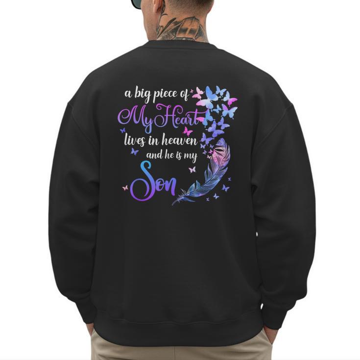 My Son Lives In Heaven Memorial Quotes Love Mom Dad Matching Men's Sweatshirt Back Print