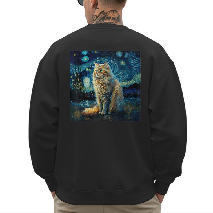 Van Gogh Starry Night Cat For Cat Lover Cat Mom And Cat Dad Men's Sweatshirt Back Print