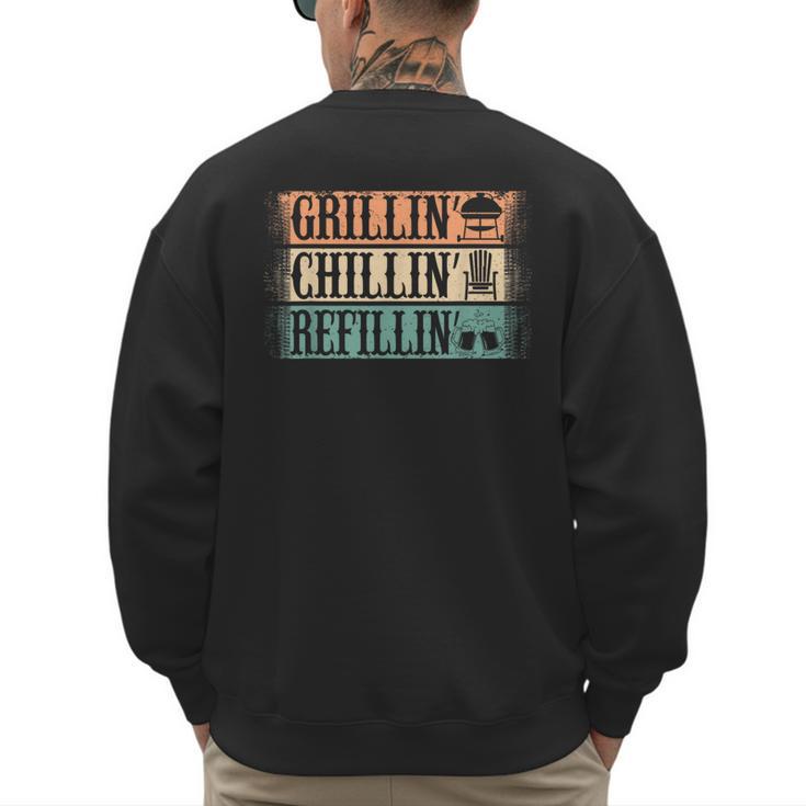 Vintage Grill Dad Grilling Chilling Refilling Men's Sweatshirt Back Print