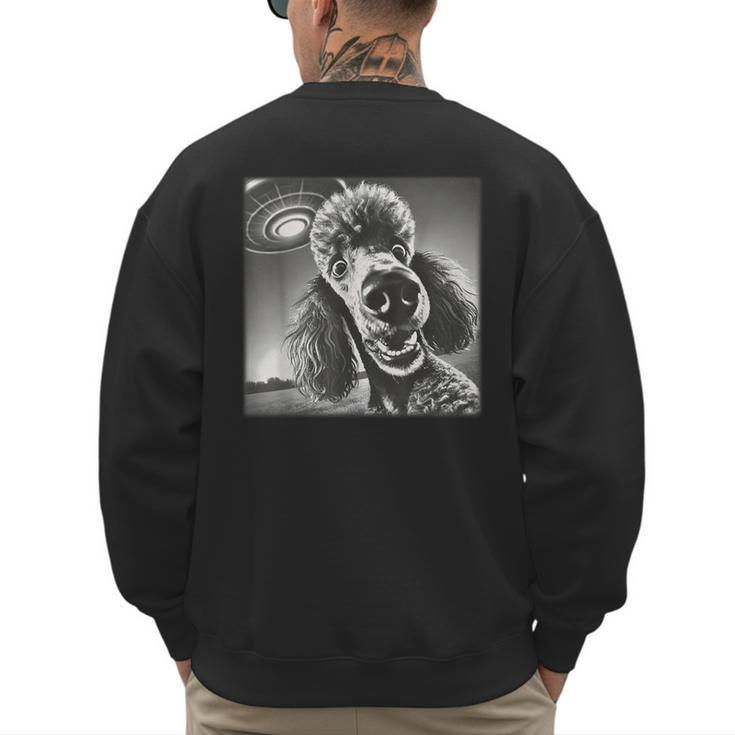 Vintage Poodle Selfie With UFO Alien Photobooth Dog Mom Dad Men's Sweatshirt Back Print