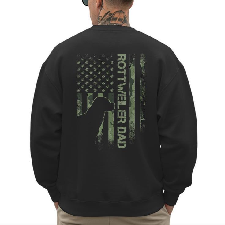 Vintage USA Camo Flag Proud Rottweiler Dad Rottie Silhouette Men's Sweatshirt Back Print