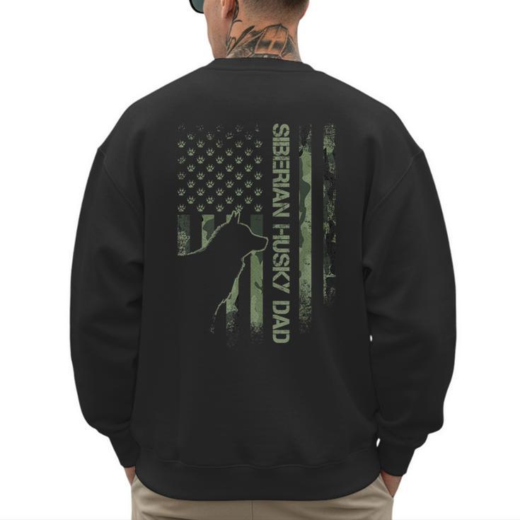 Vintage USA Camo Flag Proud Siberian Husky Dad Silhouette Men's Sweatshirt Back Print