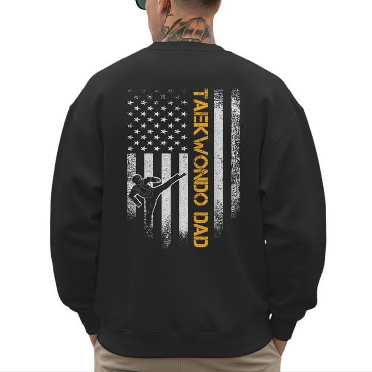 Vintage USA Flag Korea Taekwondo Training Dad Silhouette Men's Sweatshirt Back Print