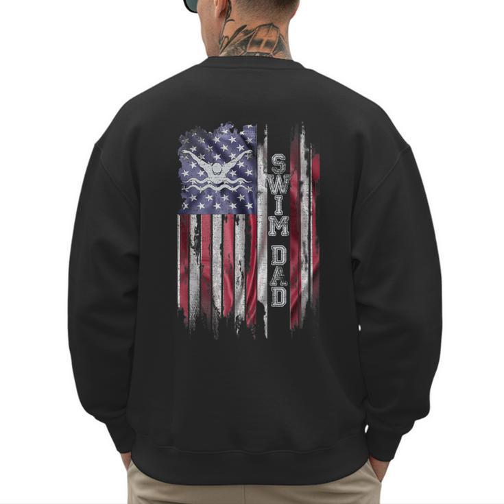 Vintage USA Flag Proud Swimming Dad Swim Swimmer Silhouette Men's Sweatshirt Back Print