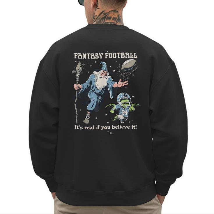 Wizard Dragon Fantasy Football Player Literal Dad Joke Men's Sweatshirt Back Print