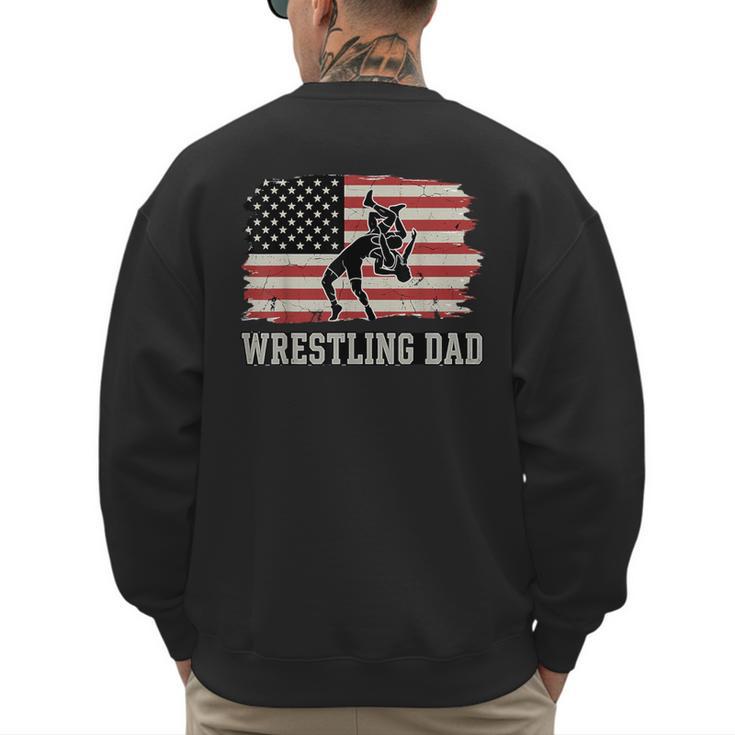 Wrestling Dad US Flag Fathers Day Retro Wrestling Fans Men's Sweatshirt Back Print