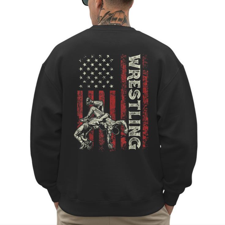 Wrestling US Flag Dad Wrestler Patriotic 4th Of July Men's Sweatshirt Back Print