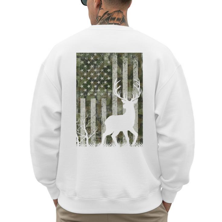 US Flag Deer Elk Buck Camoflage Hunting Hunter Dad Grandpa Men's Sweatshirt Back Print