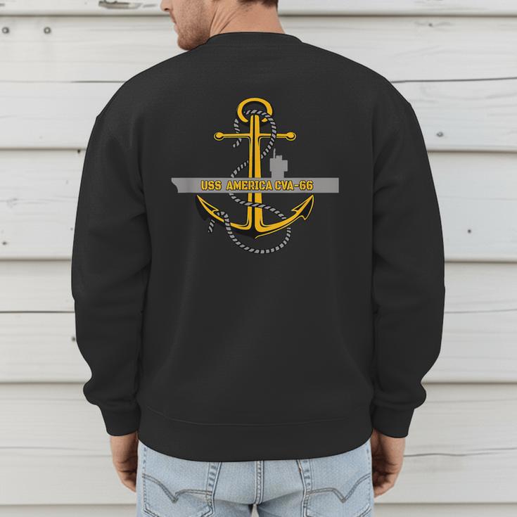 Aircraft Carrier USS America CVA-66 Veterans Day Dad Son Boy Men's Sweatshirt Back Print