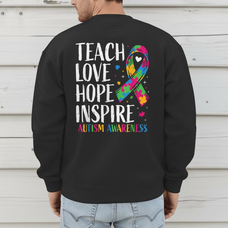 Autism Awareness Ribbon Mom Dad Kids Autistic Support Autism Men's Sweatshirt Back Print