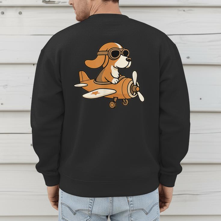 Beagle Flying a Plane Pilot Airplane Dog Mom Dad Men's Sweatshirt Back Print