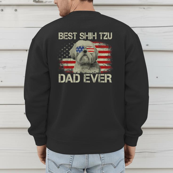 Best Shih Tzu Dad Ever Tshirt Dog Lover American Flag Men's Sweatshirt Back Print