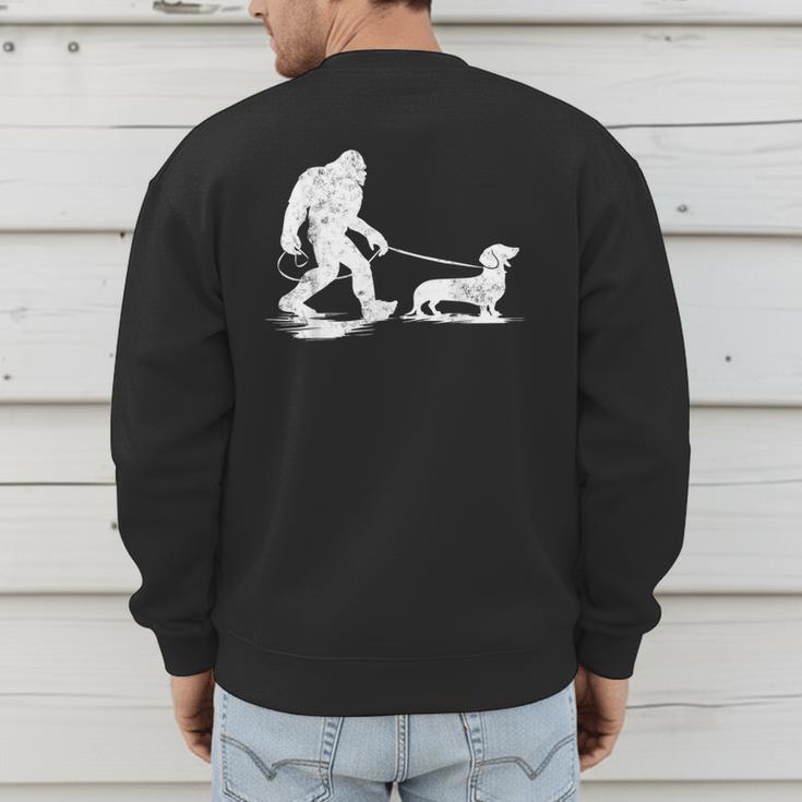 Bigfoot Walking Dachshund Tee Wiener Dog Dad Men's Sweatshirt Back Print