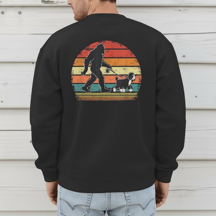 Bigfoot Walking a Dog Bernedoodle Dog Dad Men's Sweatshirt Back Print