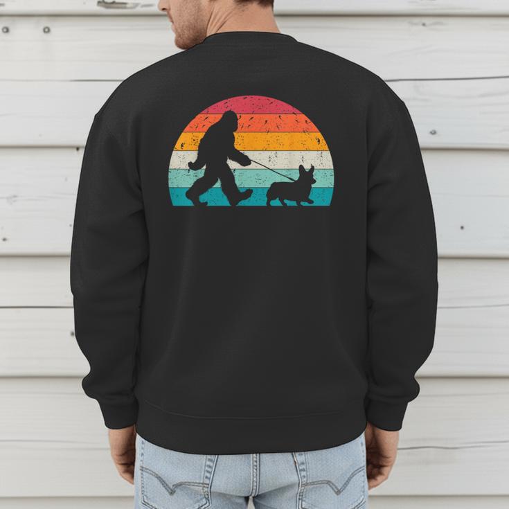Bigfoot Walking a Dog Corgi Lovers Dog Dad Men's Sweatshirt Back Print