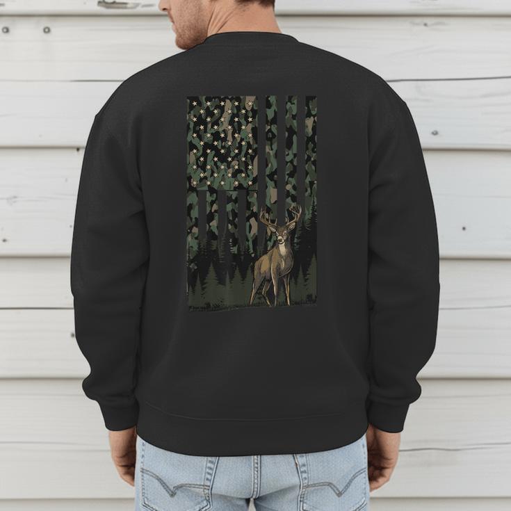 Camo Deer American Flag Graphic Hunting Men Dad Boys Men's Sweatshirt Back Print