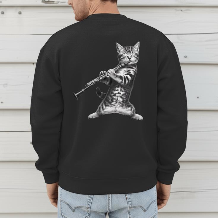 Cat Playing The Clarinet For Cat Lover Cat Mom Cat Dad Men's Sweatshirt Back Print