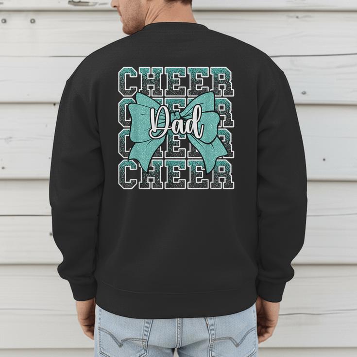 Cheer Dad Daddy Bow Sport Cheerleader Cheerleading Teal Blue Men's Sweatshirt Back Print