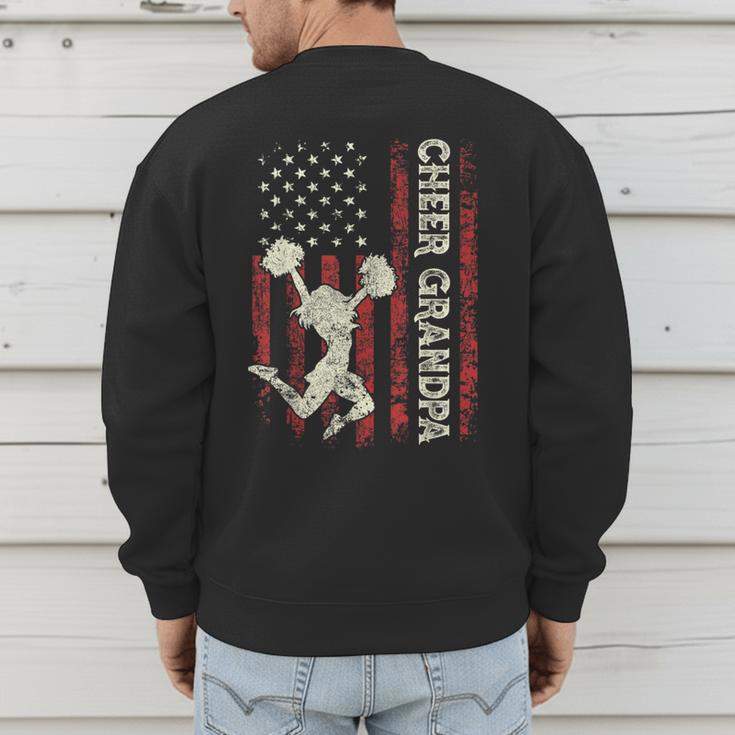 Cheer Grandpa US Flag Dad Patriotic Cheerleader Fathers Day Men's Sweatshirt Back Print