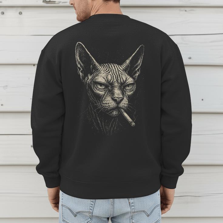 Cigarette Smoking Sphynx Cat Meme Stupid For Dad Men's Sweatshirt Back Print