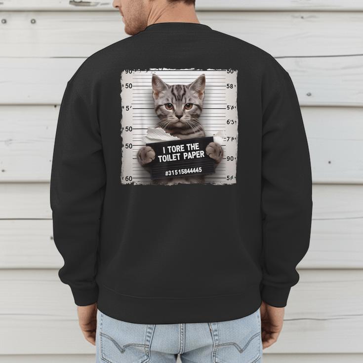 Cute Cat Mugshot Humorous Cat For Cats Lover Cat Mom Cat Dad Men's Sweatshirt Back Print