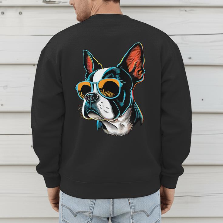 Dad Mom Cool Dog Sunglasses Boston Terrier Men's Sweatshirt Back Print Dad Mom Cool Dog Sunglasses Boston Terrier Men's Sweatshirt Back Print