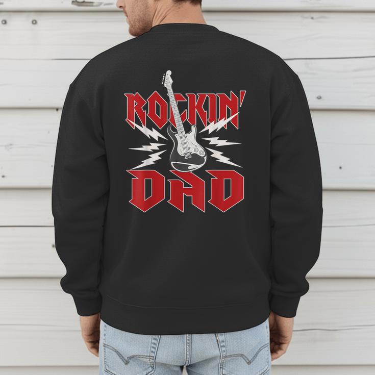 Dad Rockin One Birthday Family Matching Rock Guitar Men's Sweatshirt Back Print