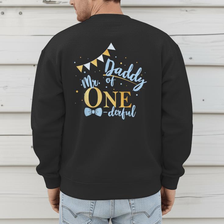 Daddy Of Mr One-Derful Party Blue-Gold Dad Boy 1st Birthday Men's Sweatshirt Back Print