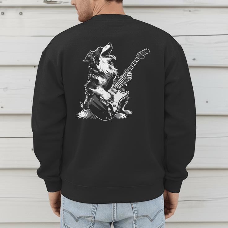 Dog Guitarist Guitar Australian Shepherd Dad Mom Men's Sweatshirt Back Print