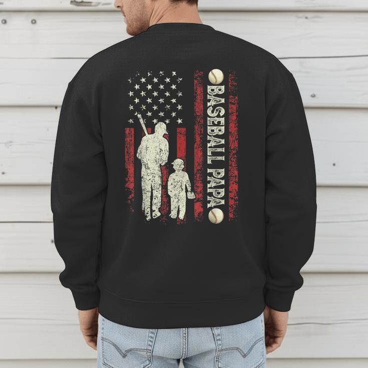 Father's Day Baseball Papa USA Flag Dad Men Baseball Men's Sweatshirt Back Print