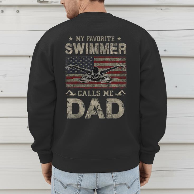 My Favorite Swimmer Calls Me Dad Fathers Day Men's Sweatshirt Back Print