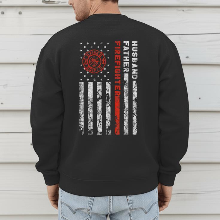 Firefighter Husband Father Fireman For Dad Men's Sweatshirt Back Print