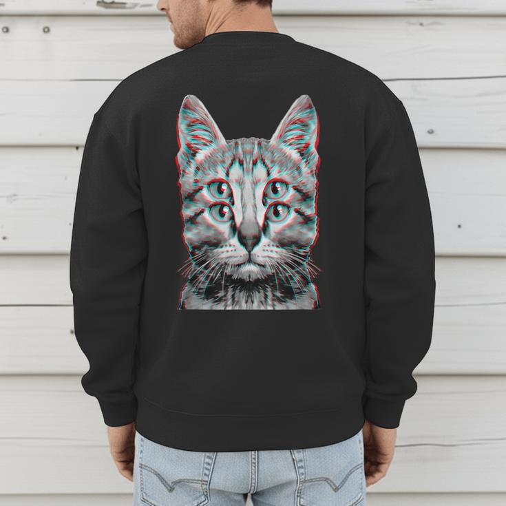 Glitch Weird Cat Kitten Optical Illusion Cat Mom Dad Men's Sweatshirt Back Print