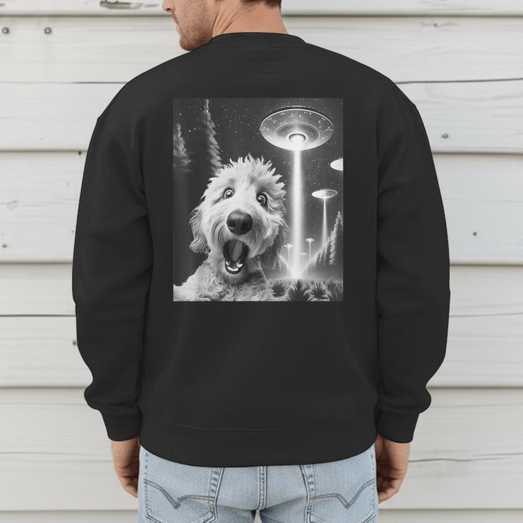 Goldendoodle Alien UFO Taking a Selfie Dog Mom Dad Men's Sweatshirt Back Print