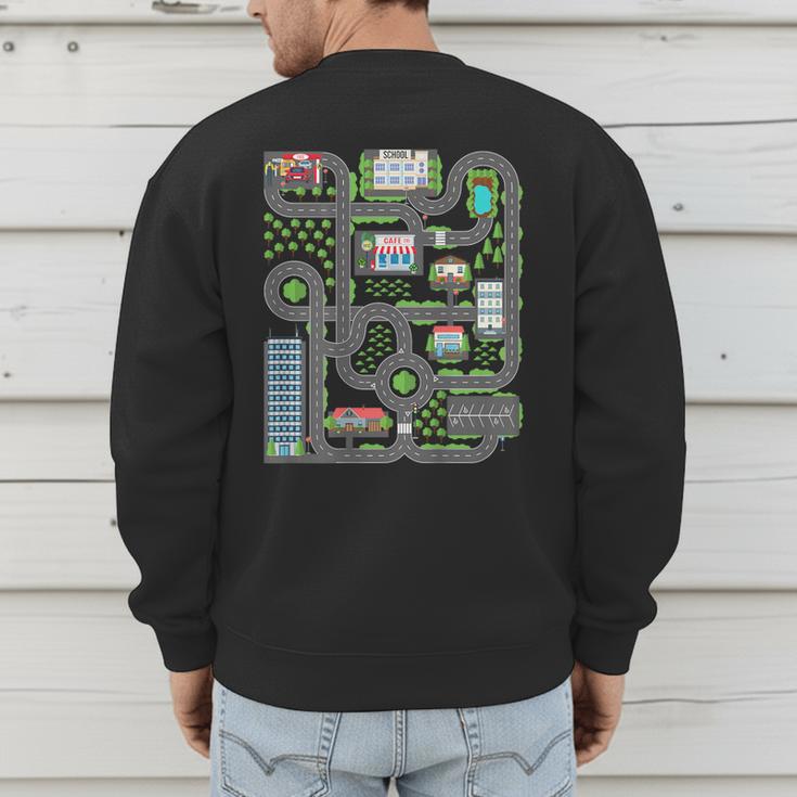 Kid Play Cars On Dad Back Race Track Mat Fathers Day Men's Sweatshirt Back Print