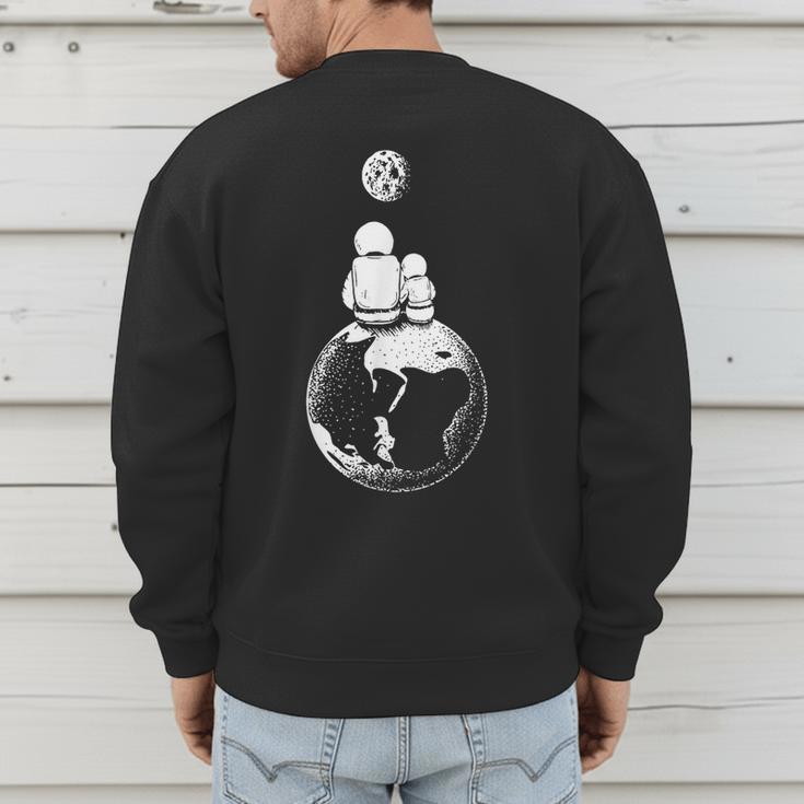 Moon And Astronaut Dad And Baby Space For Father's Day Men's Sweatshirt Back Print