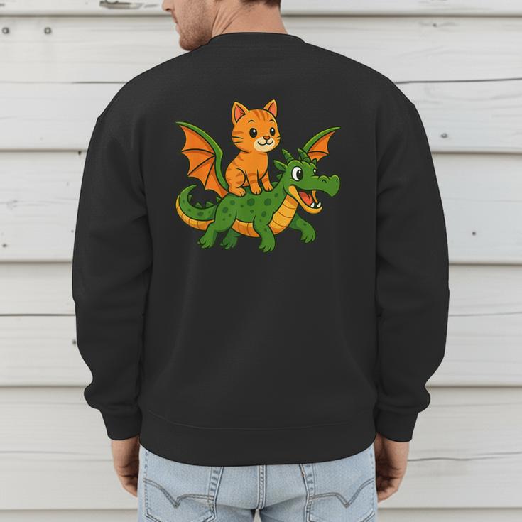 Orange Cat Dragon Riding Animal Lover Mom Dad Kids Men's Sweatshirt Back Print Orange Cat Dragon Riding Animal Lover Mom Dad Kids Men's Sweatshirt Back Print