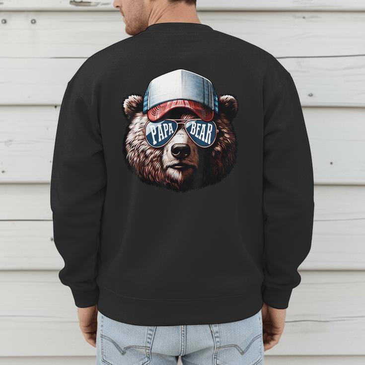 Papa Bear Face Cool Dad Style Retro Fathers Day Daddy Bear Men's Sweatshirt Back Print
