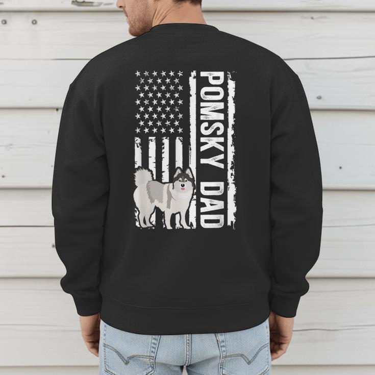 Pomsky Dad American Flag Pomsky Owner Pomsky Lover Men's Sweatshirt Back Print