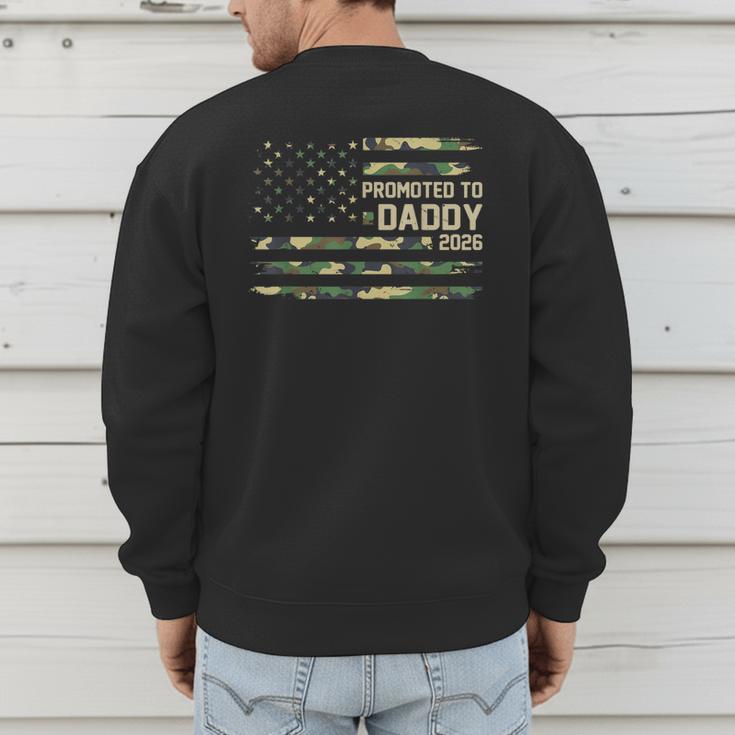 Promoted To Daddy Est 2026 Camo USA Flag New Dad 2026 Men's Sweatshirt Back Print