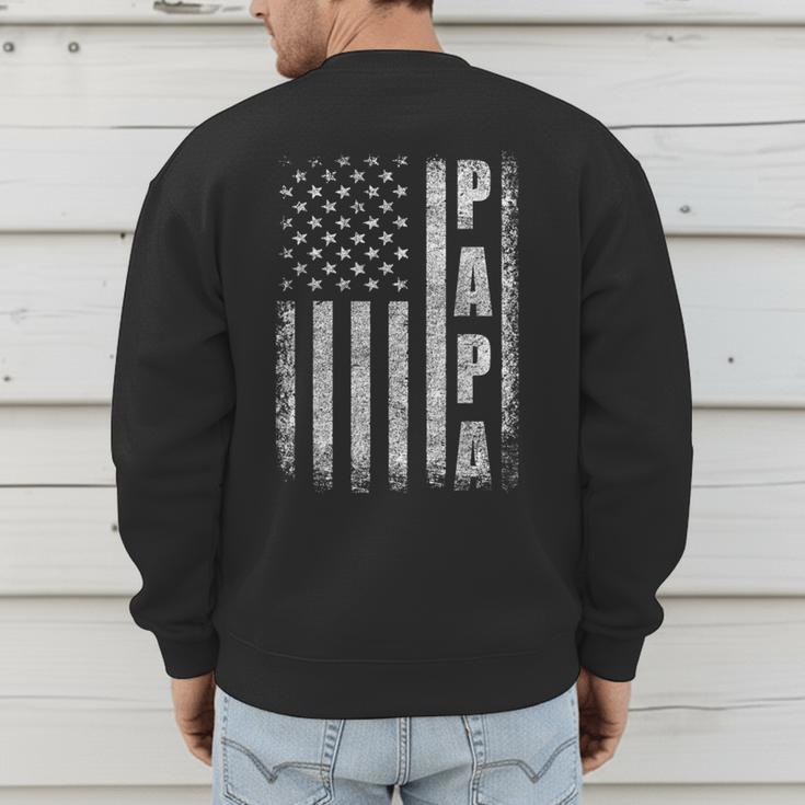 Proud Papa Fathers Day 2025 Dad America USA Flag Men's Sweatshirt Back Print