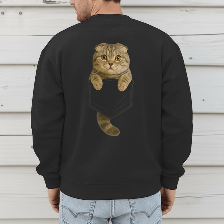Scottish Fold Cat Pocket Cat Mom Cat Dad Cat Lover Men's Sweatshirt Back Print Scottish Fold Cat Pocket Cat Mom Cat Dad Cat Lover Men's Sweatshirt Back Print