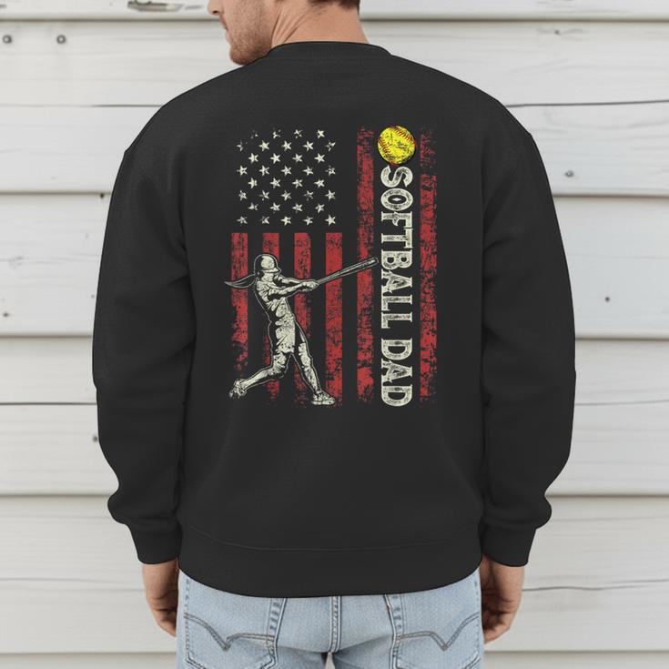 Softball Dad US Flag For Dad Men Patriotic Fathers Day Men's Sweatshirt Back Print