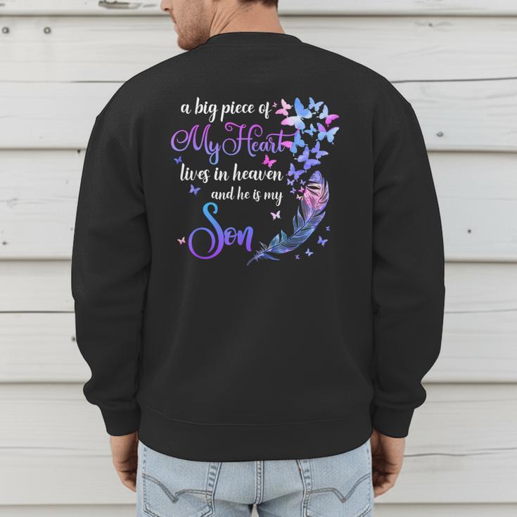 My Son Lives In Heaven Memorial Quotes Love Mom Dad Matching Men's Sweatshirt Back Print