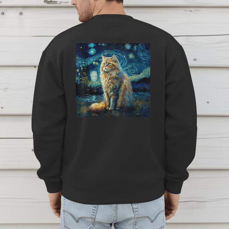 Van Gogh Starry Night Cat For Cat Lover Cat Mom And Cat Dad Men's Sweatshirt Back Print
