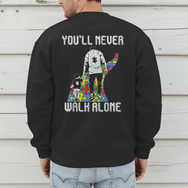 Vintage Father Son Family Autistic Kids Autism Awareness Dad Men's Sweatshirt Back Print