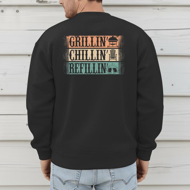 Vintage Grill Dad Grilling Chilling Refilling Men's Sweatshirt Back Print