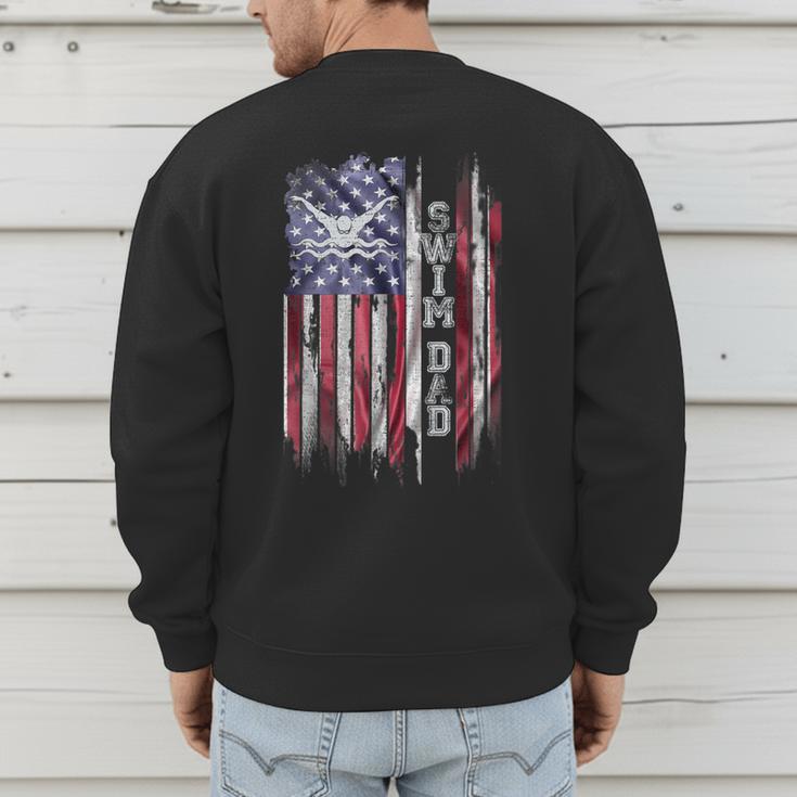 Vintage USA Flag Proud Swimming Dad Swim Swimmer Silhouette Men's Sweatshirt Back Print