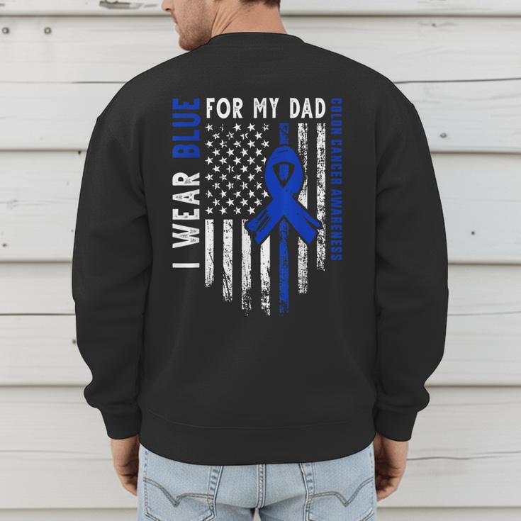 I Wear Blue For My Dad Colon Cancer Awareness Blue USA Flag Men's Sweatshirt Back Print