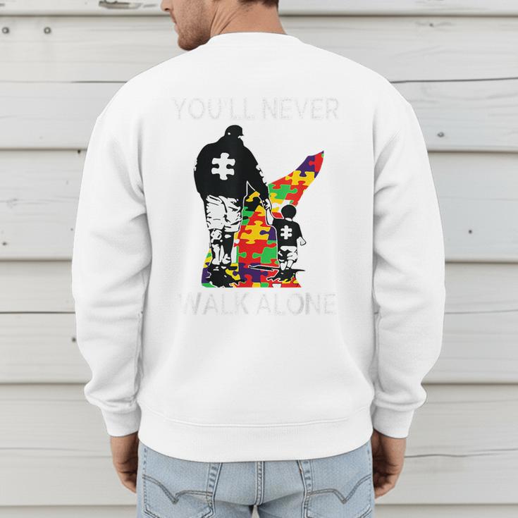 Autism Dad Support Alone Puzzle You'Ll Never Walk Premium Tri-Blend Men's Sweatshirt Back Print